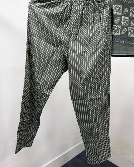 LADIES KURTI SET CODE-A121 Women's Grey Printed Kurta Pant Set with Dupatta | Ethnic Cotton Blend Suit Set