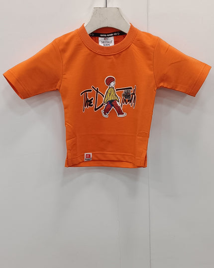 Boys Orange Graphic T-Shirt | Kids Casual Cotton Half Sleeve Tee
