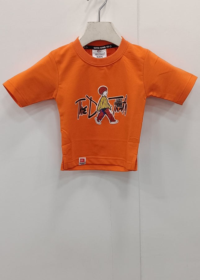 Boys Orange Graphic T-Shirt | Kids Casual Cotton Half Sleeve Tee
