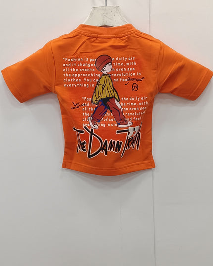 Boys Orange Graphic T-Shirt | Kids Casual Cotton Half Sleeve Tee