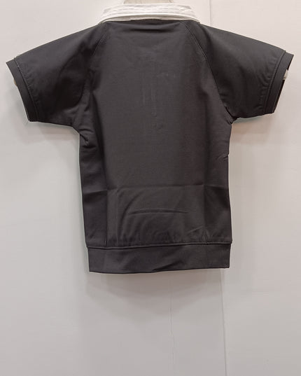 Boys Dark Grey Polo T-Shirt with Printed Sleeves – Premium Casual Wear | He and She