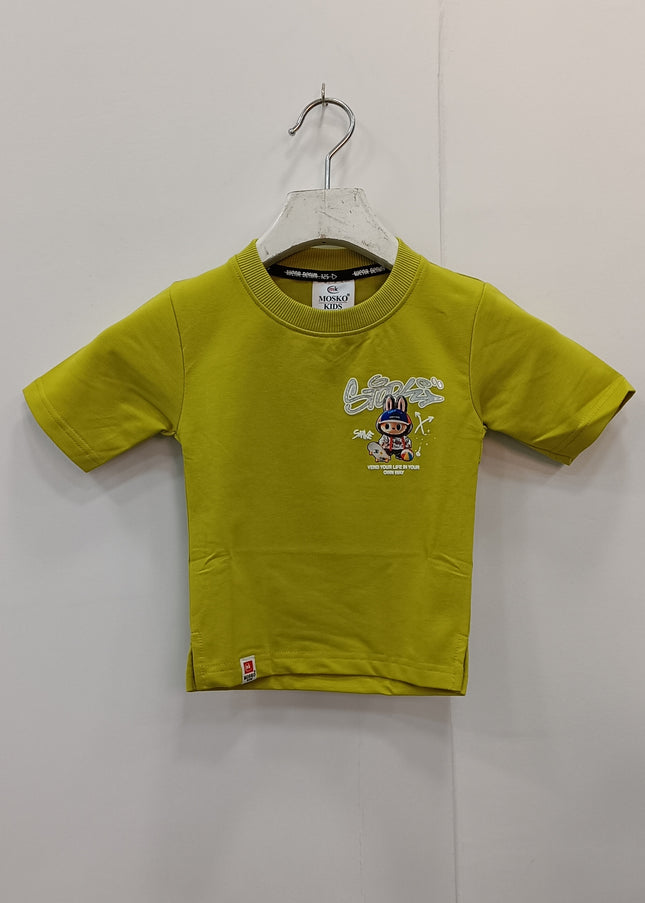 Boys Lime Green Graphic T-Shirt | Kids Casual Cotton Half Sleeve Tee