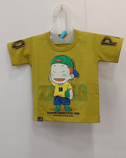 Boys Yellow Cartoon Printed T-Shirt – Trendy Graphic Cotton Tee | He & She