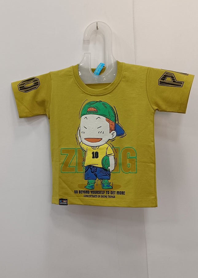 Boys Yellow Cartoon Printed T-Shirt – Trendy Graphic Cotton Tee | He & She