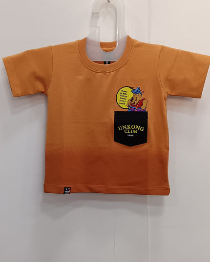 Boys Orange Cotton T-Shirt with Pocket Print | Comfortable Kids Casual Wear