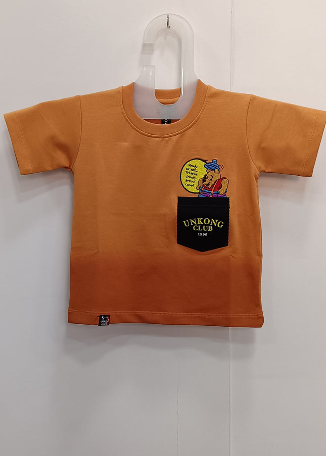 Boys Orange Cotton T-Shirt with Pocket Print | Comfortable Kids Casual Wear