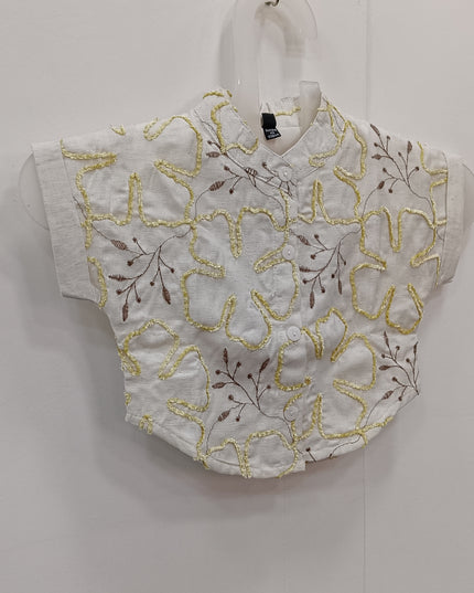 Girls Cream Embroidered Cotton Top – Elegant Floral Design Casual Wear | He and She
