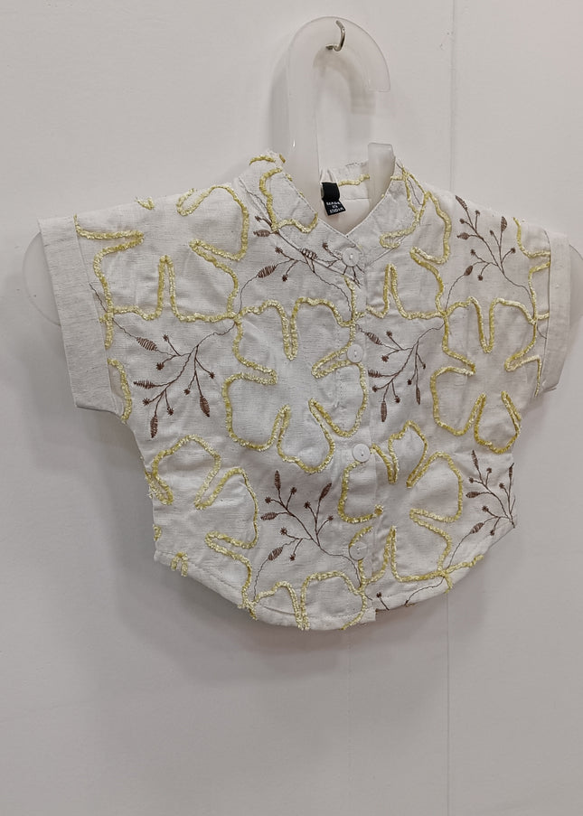 Girls Cream Embroidered Cotton Top – Elegant Floral Design Casual Wear | He and She