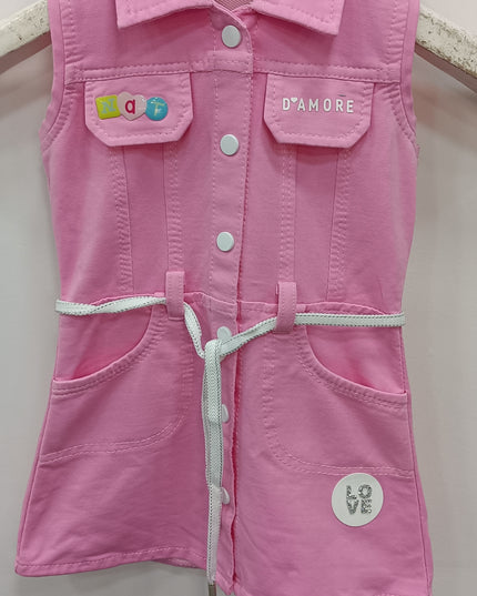 Girls Pink Denim Shirt Dress with Belt | He and She Kidswear