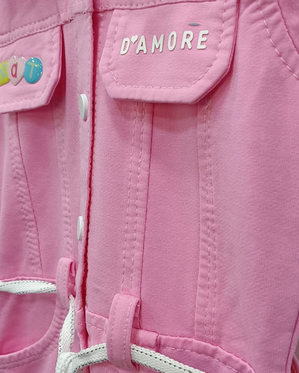 Girls Pink Denim Shirt Dress with Belt | He and She Kidswear