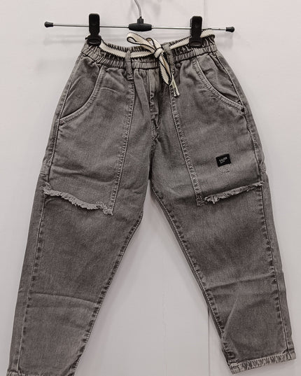 He & She Kids Grey Washed Denim Jeans with Cargo Pockets – Stylish Casual Bottom Wear