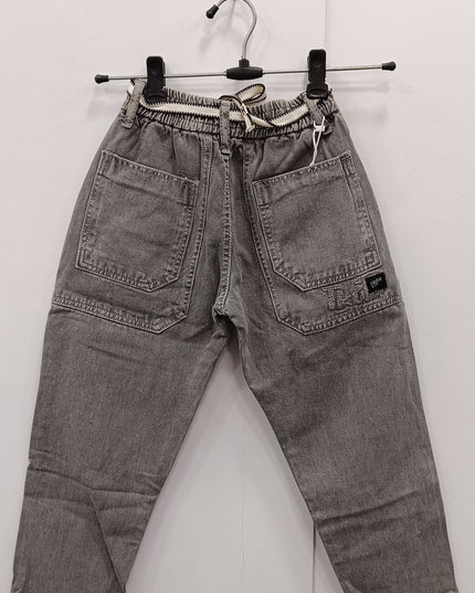He & She Kids Grey Washed Denim Jeans with Cargo Pockets – Stylish Casual Bottom Wear