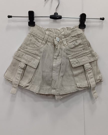 Girls Beige Cargo Skort with Belt Detail | A-Line Utility Skirt Shorts – He & She