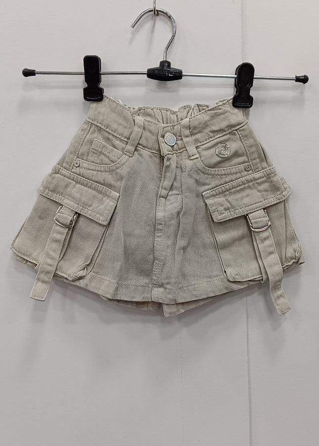 Girls Beige Cargo Skort with Belt Detail | A-Line Utility Skirt Shorts – He & She