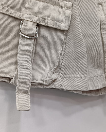 Girls Beige Cargo Skort with Belt Detail | A-Line Utility Skirt Shorts – He & She