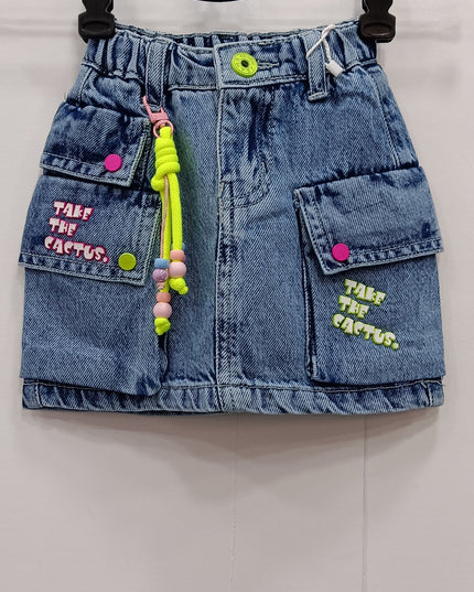 Girls Denim Cargo Skort with Pockets | Stylish Kids Blue Skirt with Accessories | He & She