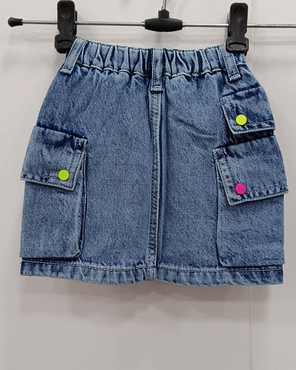 Girls Denim Cargo Skort with Pockets | Stylish Kids Blue Skirt with Accessories | He & She