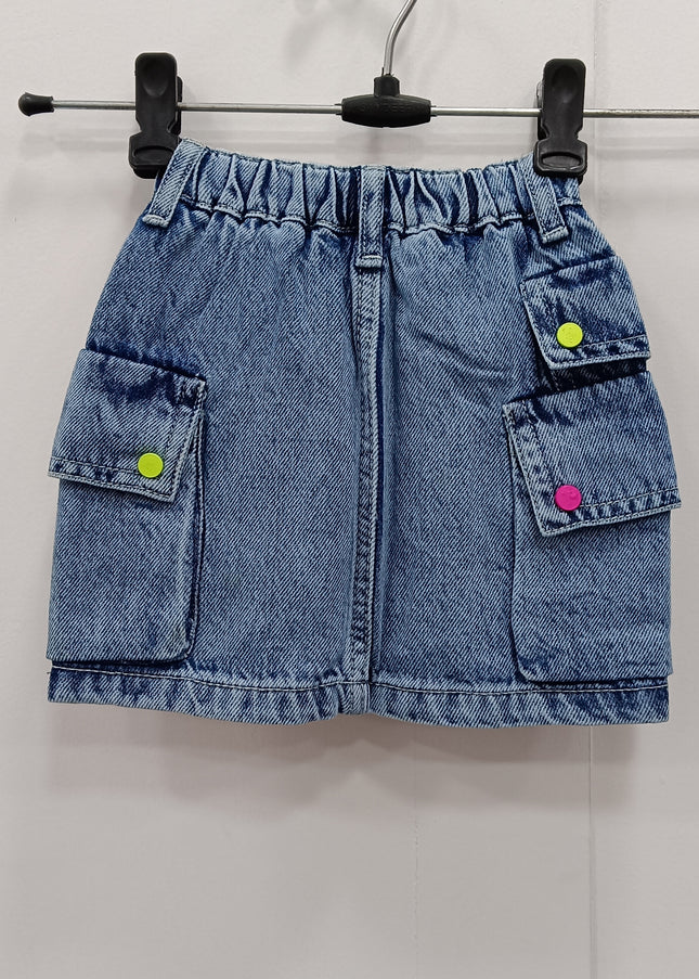 Girls Denim Cargo Skort with Pockets | Stylish Kids Blue Skirt with Accessories | He & She