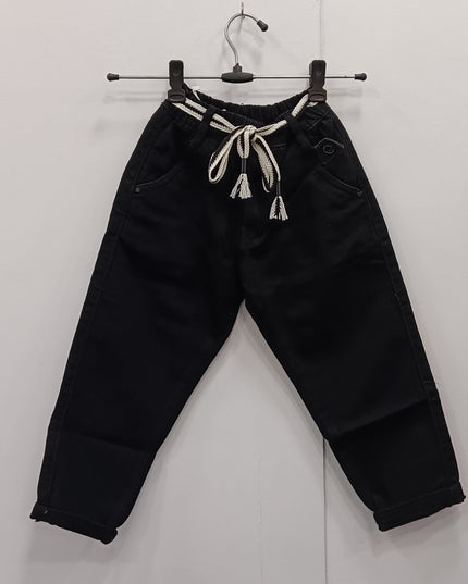 He & She Kids Black Cotton Pants with Drawstring – Comfortable Casual Boys & Girls Bottom Wear