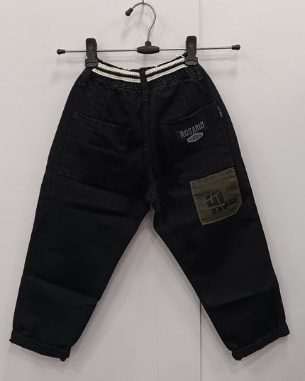 He & She Kids Black Cotton Pants with Drawstring – Comfortable Casual Boys & Girls Bottom Wear