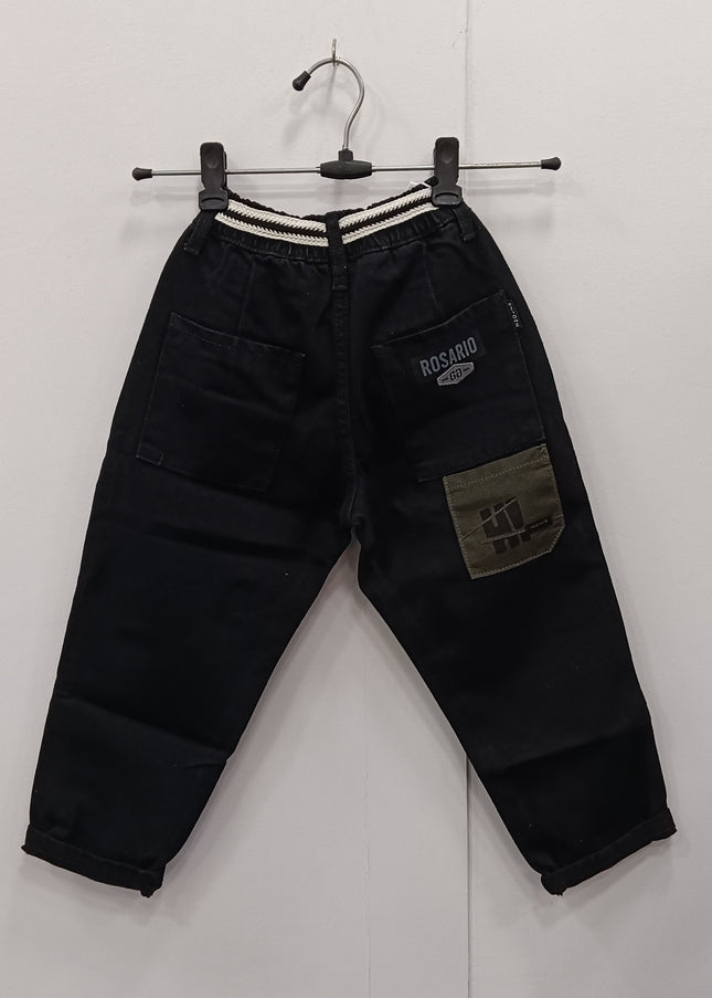He & She Kids Black Cotton Pants with Drawstring – Comfortable Casual Boys & Girls Bottom Wear