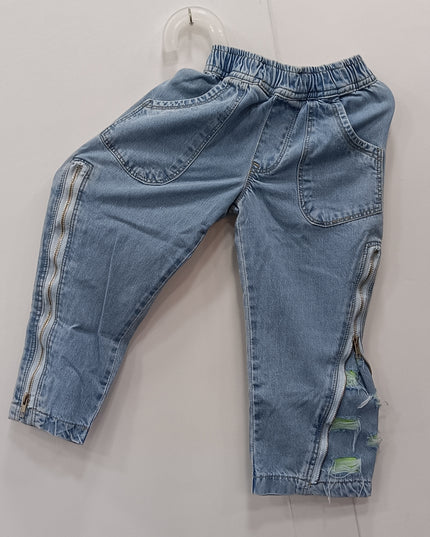 Girls Denim Jogger Jeans with Zipper Detail | Kids Light Blue Stylish Jeans | He & She