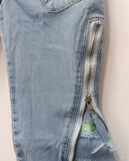 Girls Denim Jogger Jeans with Zipper Detail | Kids Light Blue Stylish Jeans | He & She