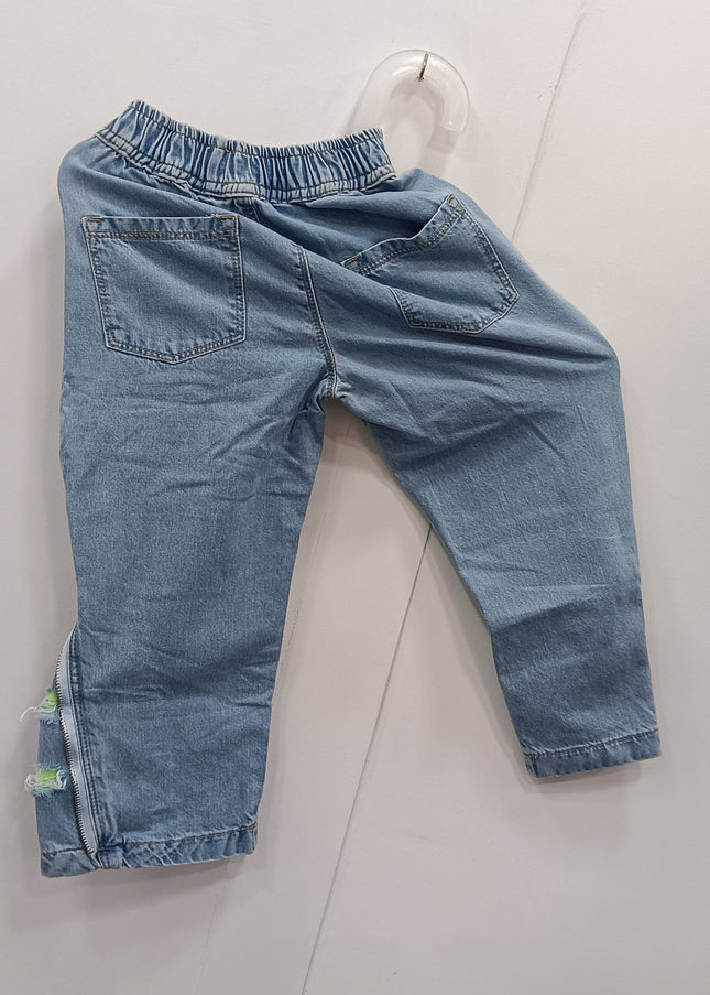 Girls Denim Jogger Jeans with Zipper Detail | Kids Light Blue Stylish Jeans | He & She