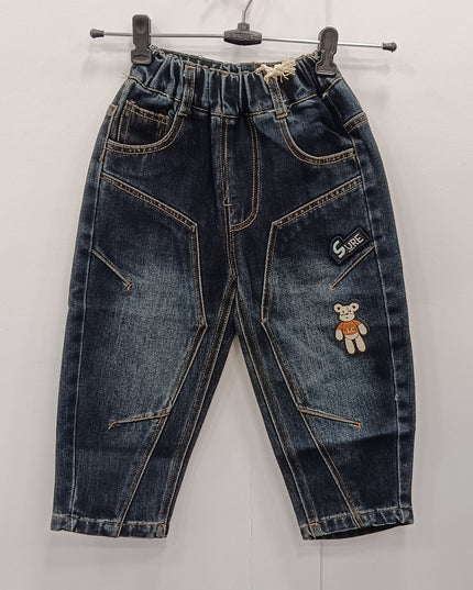 He & She Kids Blue Denim Jeans with Patch Detail – Stylish Casual Boys Bottom Wear