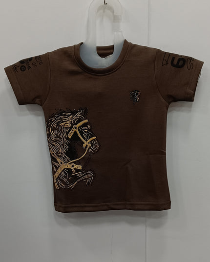 He & She Kids Brown Graphic Printed Cotton T-Shirt – Stylish Casual Boys & Girls Wear