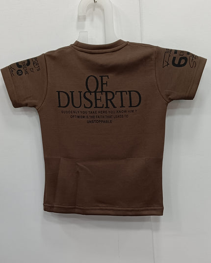 He & She Kids Brown Graphic Printed Cotton T-Shirt – Stylish Casual Boys & Girls Wear