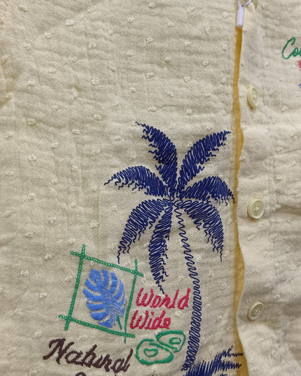 Boys Yellow Printed Casual Shirt | Kids Cotton Half Sleeve Shirt with Palm Tree Design