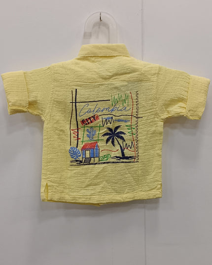Boys Yellow Printed Casual Shirt | Kids Cotton Half Sleeve Shirt with Palm Tree Design