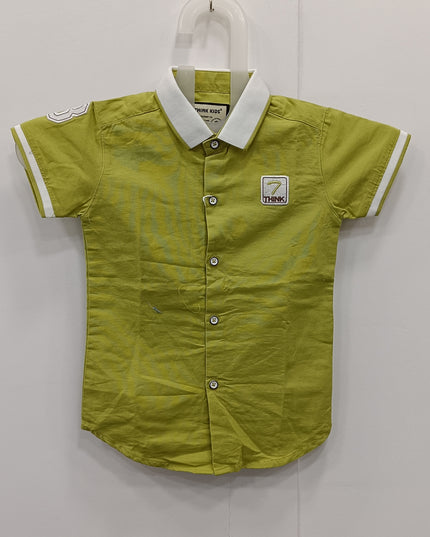 Boys Olive Green Casual Shirt with White Collar | Kids Cotton Half Sleeve Smart Shirt
