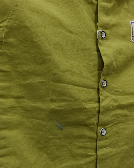 Boys Olive Green Casual Shirt with White Collar | Kids Cotton Half Sleeve Smart Shirt