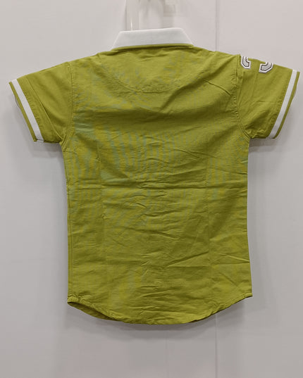 Boys Olive Green Casual Shirt with White Collar | Kids Cotton Half Sleeve Smart Shirt