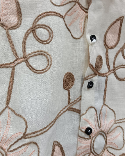 Boys Cream Floral Printed Casual Shirt | Kids Stylish Cotton Party Wear Shirt