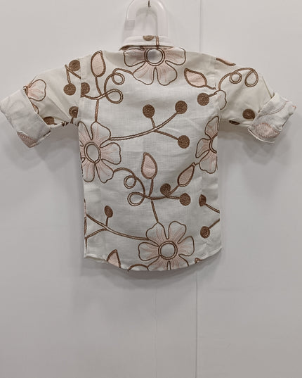 Boys Cream Floral Printed Casual Shirt | Kids Stylish Cotton Party Wear Shirt