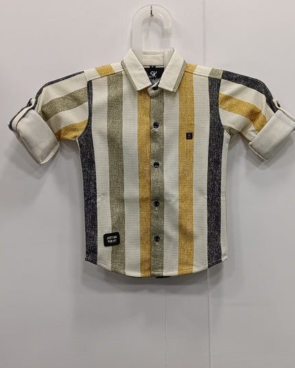 Boys Multicolor Striped Shirt & Brown Shorts Set | Kids Casual Co-Ord Outfit