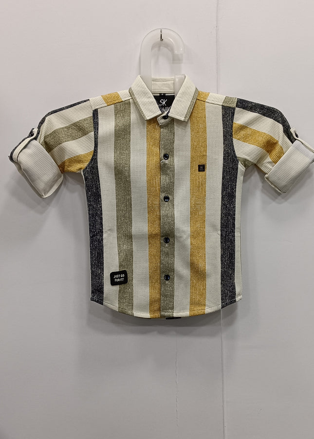 Boys Multicolor Striped Shirt & Brown Shorts Set | Kids Casual Co-Ord Outfit