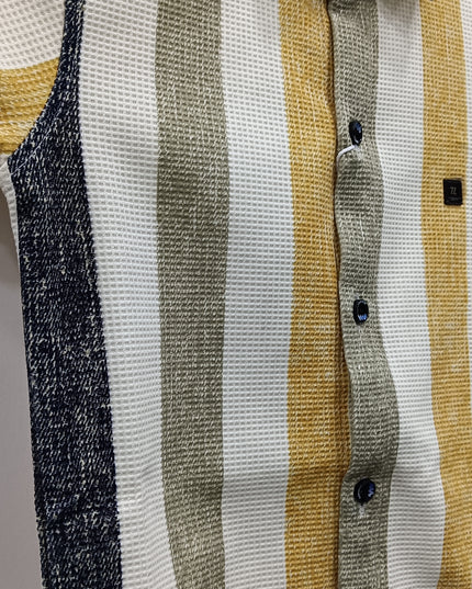 Boys Multicolor Striped Shirt & Brown Shorts Set | Kids Casual Co-Ord Outfit