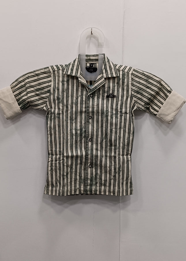 Boys Green Striped Casual Shirt | Kids Cotton Half Sleeve Stylish Shirt