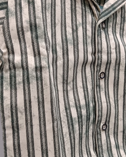 Boys Green Striped Casual Shirt | Kids Cotton Half Sleeve Stylish Shirt