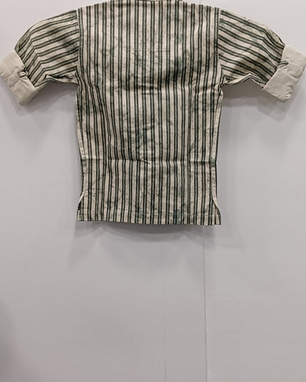 Boys Green Striped Casual Shirt | Kids Cotton Half Sleeve Stylish Shirt