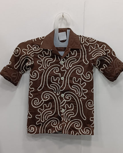 Boys Brown Printed Casual Shirt | Kids Cotton Half Sleeve Stylish Shirt