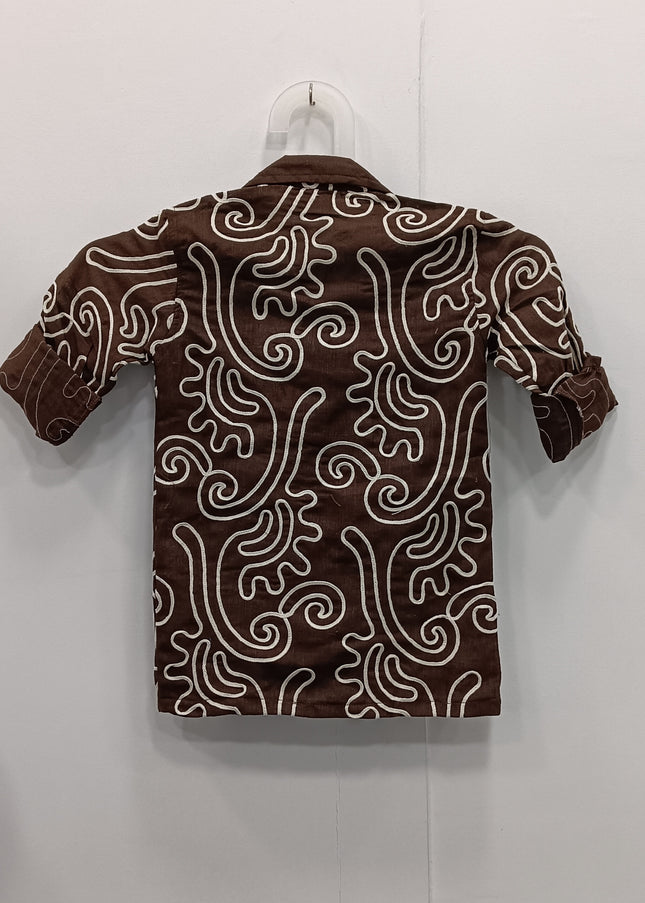 Boys Brown Printed Casual Shirt | Kids Cotton Half Sleeve Stylish Shirt