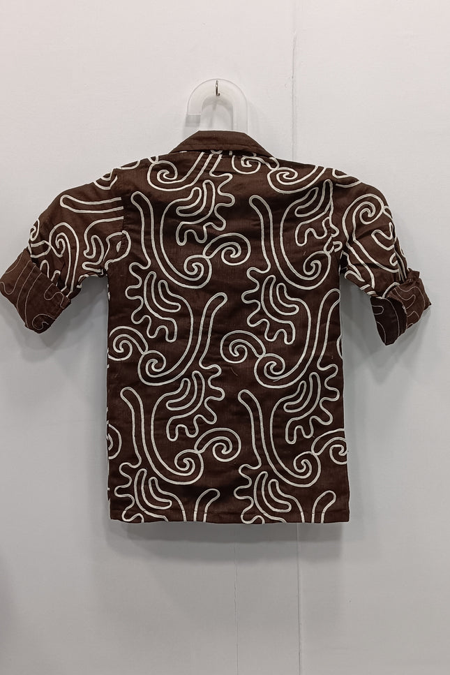 Boys Brown Printed Casual Shirt | Kids Cotton Half Sleeve Stylish Shirt