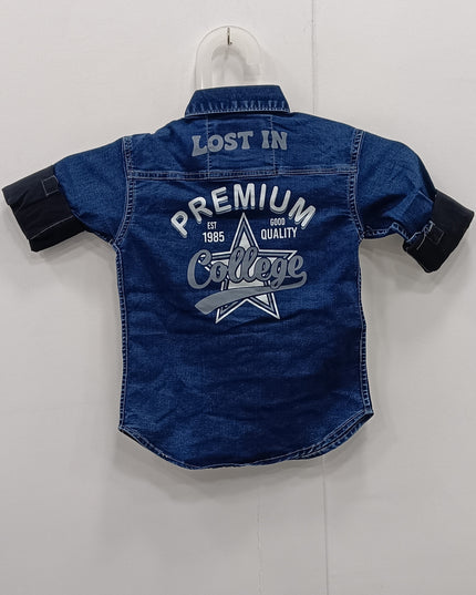 Boys Denim Shirt with Printed Design | Kids Casual Blue Cotton Denim Shirt