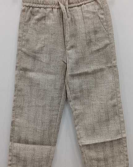 Kids Beige Cotton Pants with Elastic Waist | Comfortable Casual Trousers for Boys | He & She