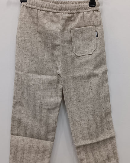 Kids Beige Cotton Pants with Elastic Waist | Comfortable Casual Trousers for Boys | He & She